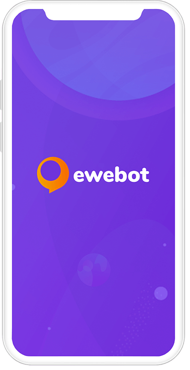 The ewebot logo displayed on a purple phone featuring SEO services.